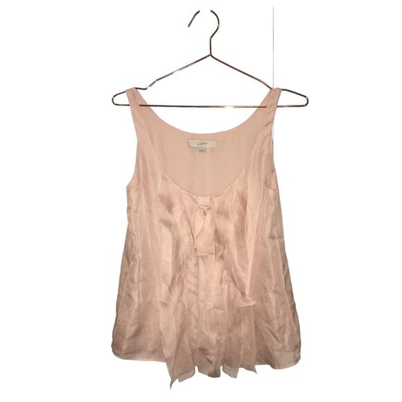 LOFT Tops - Loft Ruffle Tie Front Sleeveless Blouse Crop Tulle Tank Blush Soft Pink